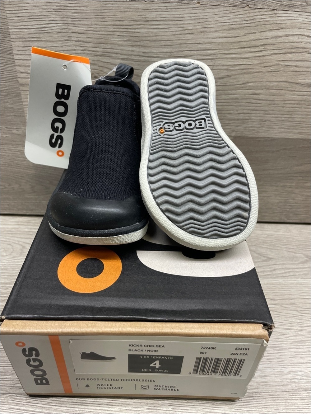 Bogs Kids Black Chelsea Boots with White Soles #182